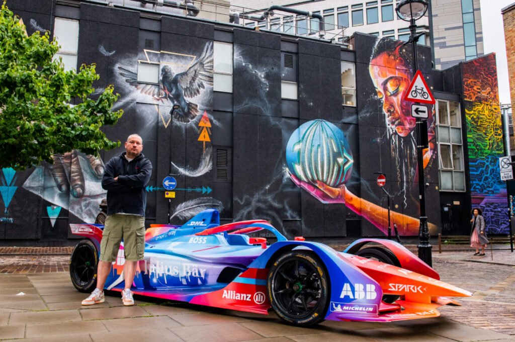 LONDON GRAFFITI ARTIST MR CENZ DESIGNS FORMULA E RACE CAR